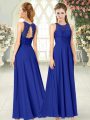 Floor Length Royal Blue Womens Party Dresses Scoop Sleeveless Backless