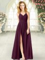 Comfortable Sleeveless Chiffon Floor Length Zipper Prom Dresses in Burgundy with Ruching
