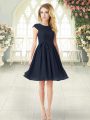 New Style Black A-line Chiffon Scoop Cap Sleeves Belt Mini Length Zipper Prom Party Dress