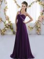 Cute Purple Sleeveless Chiffon Brush Train Lace Up Bridesmaid Dresses for Prom and Party
