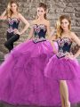 Low Price Purple Sleeveless Tulle Lace Up Quinceanera Dress for Sweet 16 and Quinceanera