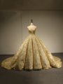 Gold Lace Up Sweet 16 Quinceanera Dress Sleeveless Brush Train Sequins