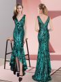 Elegant High Low Zipper Prom Dress Green for Prom and Party with Ruching