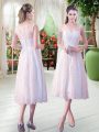Beauteous White Empire Lace Prom Dresses Zipper Sleeveless Tea Length