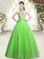 A-line Prom Dress Halter Top Tulle Sleeveless Floor Length Zipper