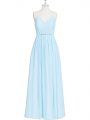 Ruching and Pleated Prom Dresses Light Blue Zipper Sleeveless Floor Length