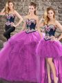 Suitable Purple Sleeveless Floor Length Beading and Embroidery Lace Up Quinceanera Gowns