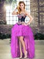 Sleeveless High Low Embroidery and Ruffles Lace Up Prom Dresses with Purple