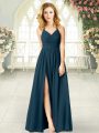 Sleeveless Chiffon Floor Length Zipper Prom Gown in Teal with Ruching