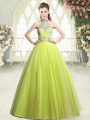 Floor Length Yellow Green Evening Dress Tulle Sleeveless Beading