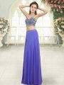 Modern Lavender Chiffon Backless Evening Dress Sleeveless Floor Length Beading