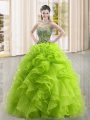Beauteous Organza Sleeveless Floor Length Ball Gown Prom Dress and Beading and Ruffles