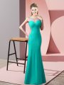 Custom Fit Mermaid Evening Dress Turquoise Scoop Satin Sleeveless Floor Length Zipper