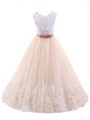 Beautiful Pink A-line Scoop Sleeveless Brush Train Zipper Lace Flower Girl Dresses