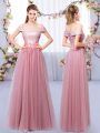 Custom Designed Pink Sleeveless Tulle Lace Up Quinceanera Court of Honor Dress for Prom and Party and Wedding Party