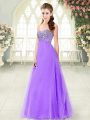 Top Selling Floor Length Lace Up Prom Dresses Lavender for Prom and Party with Beading
