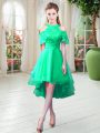 Modern Turquoise Zipper High-neck Lace Homecoming Dress Tulle Short Sleeves