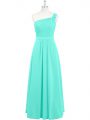 Aqua Blue A-line Ruching Prom Party Dress Zipper Chiffon Sleeveless Floor Length