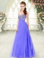 Lavender Tulle Lace Up Sweetheart Sleeveless Floor Length Prom Party Dress Beading