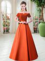 Delicate Orange Red Off The Shoulder Lace Up Belt Prom Dress Short Sleeves