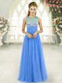 Blue Prom and Party and Military Ball with Beading Scoop Sleeveless Side Zipper