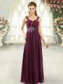 Admirable Beading and Ruching Burgundy Lace Up Sleeveless Floor Length