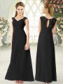 Custom Fit Black Sleeveless Ankle Length Lace Zipper Prom Dresses
