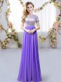 Spectacular Chiffon Short Sleeves Floor Length Quinceanera Court of Honor Dress and Sequins