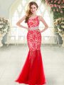 Sleeveless Zipper Floor Length Beading and Lace Evening Dress