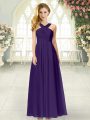 Exquisite Sleeveless Floor Length Ruching Zipper Prom Dresses with Purple