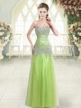 Sleeveless Floor Length Beading Zipper Prom Dresses with Yellow Green