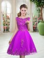 Excellent Purple A-line Tulle Scoop Sleeveless Beading and Appliques Knee Length Lace Up Evening Dress