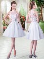 Latest Sleeveless Tulle Knee Length Zipper in White with Appliques
