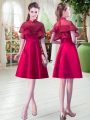 Knee Length Zipper Prom Dresses Red for Prom and Party with Lace