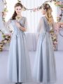Grey Dama Dress Prom and Party and Wedding Party with Appliques V-neck Sleeveless Lace Up