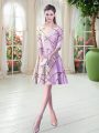 Sexy Scoop Half Sleeves Lace Up Ruching Prom Dresses in Lilac