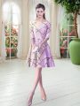 Sexy Scoop Half Sleeves Lace Up Ruching Prom Dresses in Lilac