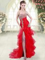 Ideal Mermaid Sleeveless Red Prom Party Dress Brush Train Lace Up