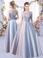 Sleeveless Floor Length Lace Lace Up Wedding Party Dress with Silver
