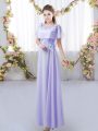 Designer Lavender Damas Dress Prom and Party and Wedding Party with Appliques Scoop Short Sleeves Zipper