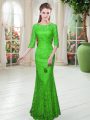 Green Mermaid Scoop Half Sleeves Floor Length Zipper Lace Prom Gown