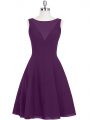 Eggplant Purple Chiffon Zipper Dress for Prom Sleeveless Mini Length Ruching