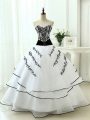 Fashion Sweetheart Sleeveless Lace Up Quinceanera Gowns White Organza