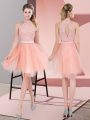 Smart Sleeveless Tulle Knee Length Zipper Prom Dresses in Peach with Beading
