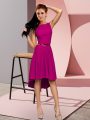 Affordable High Low Empire Sleeveless Fuchsia Evening Dress Lace Up