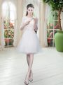 Scoop Half Sleeves Homecoming Dress Knee Length Lace White Tulle