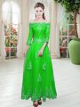 Extravagant Tulle Off The Shoulder 3 4 Length Sleeve Lace Up Lace Prom Evening Gown in Green