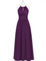 Trendy Purple Empire Halter Top Sleeveless Chiffon Floor Length Ruching