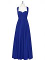 Floor Length Royal Blue Evening Dress Straps Sleeveless Zipper