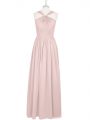 Pink Empire Pleated Dress for Prom Zipper Chiffon Sleeveless Floor Length